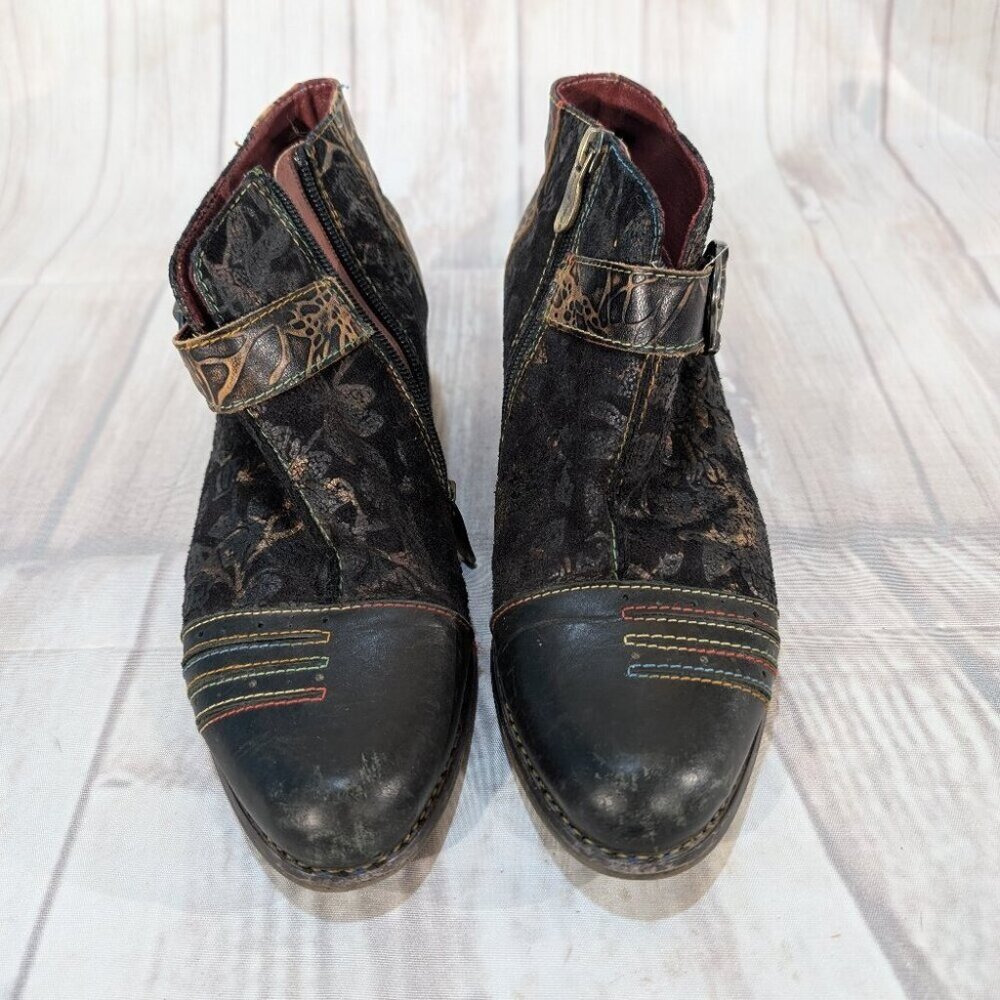 L'Artiste by Spring Step Georgiana Black Multi Leather Ankle Boots 39